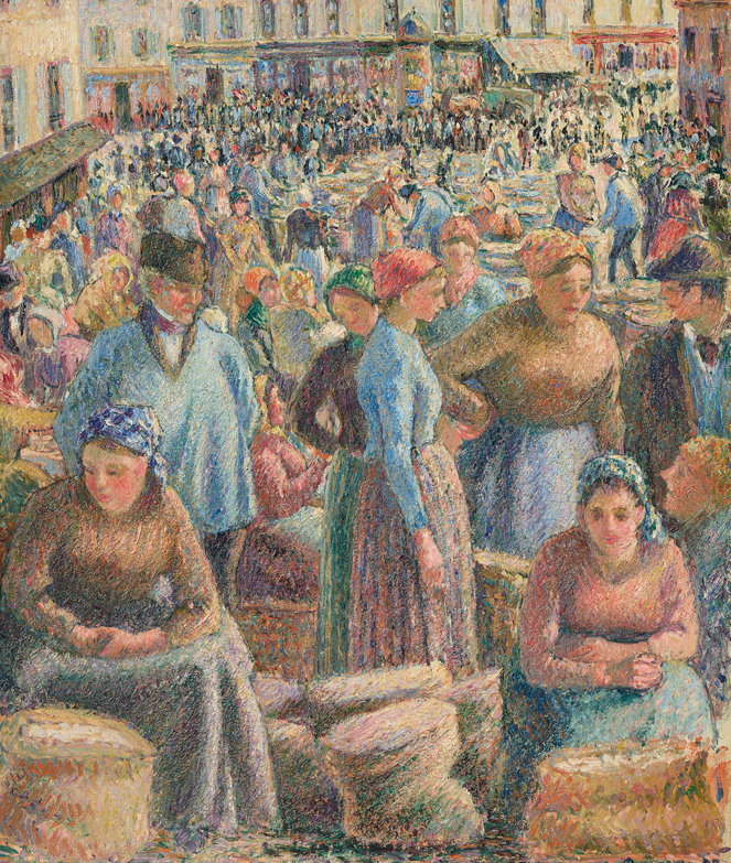 카미유 피사로, ‹퐁투아즈 곡물 시장(The Cereal Market in Pontoise)›(1893) 캔버스에 유채, 46.5x39cm, 국립현대미술관 이건희컬렉션. 