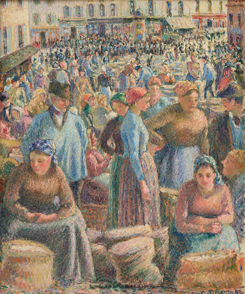 카미유 피사로, ‹퐁투아즈 곡물 시장(The Cereal Market in Pontoise)›(1893) 캔버스에 유채, 46.5x39cm, 국립현대미술관 이건희컬렉션. 