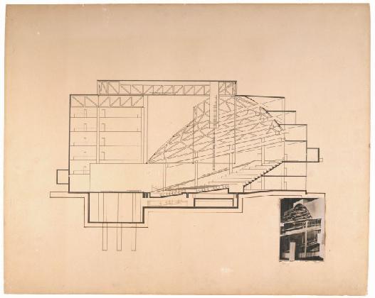 ヴァルター・グロピウス、総体的劇場(エルヴィン・ピスカトールのためのプロジェクト)、1926-27、ケルン大学劇場コレクション